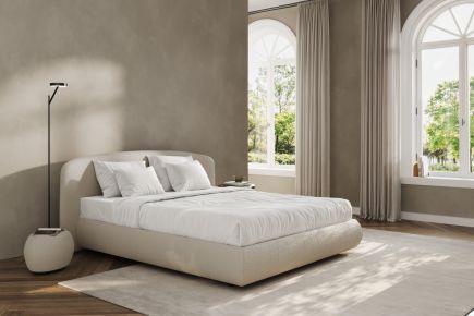 Boxspring Polsterbett beige mit gebogenem Kopfteil
